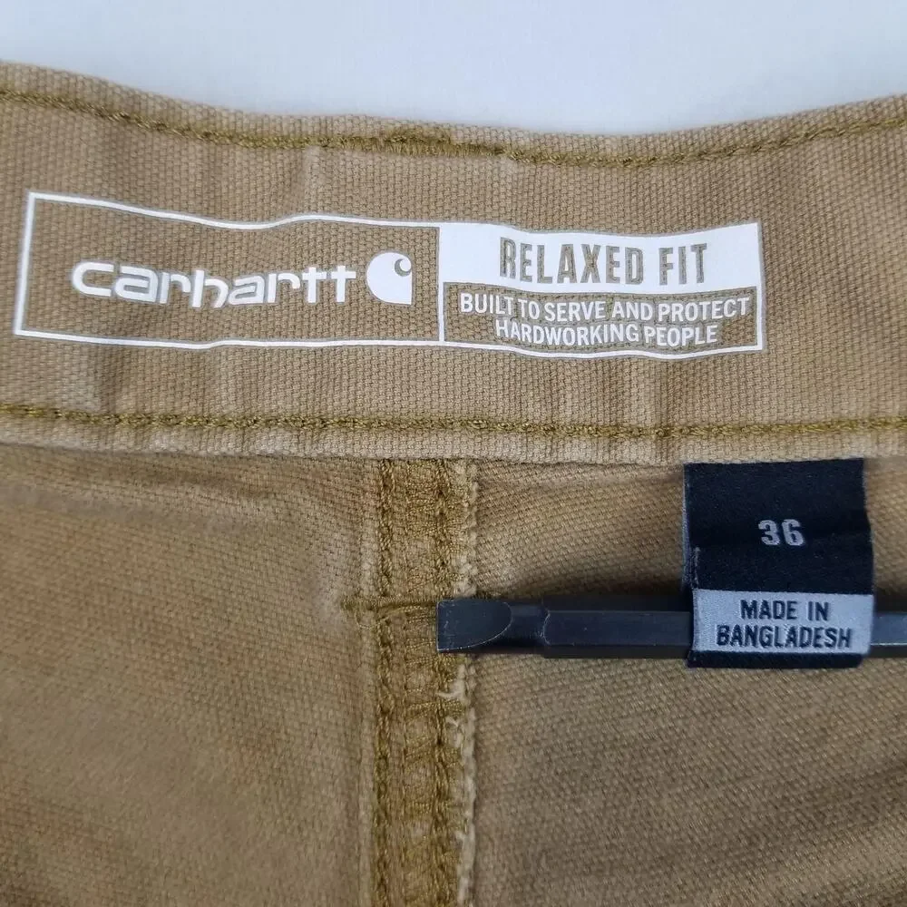 Carhartt Shorts Mens 36 Rugged Flex Relaxed Fit Canvas Work Khaki Tool BS2514-M